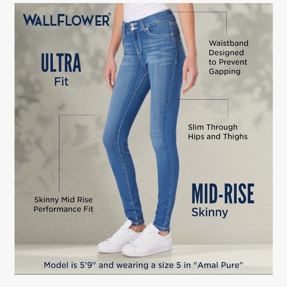 Wallflower Ultra Fit Skinny Mid Rise Insta Soft Jeans, Lucy, cotton, 0-1, 24-25 - Picture 10 of 12